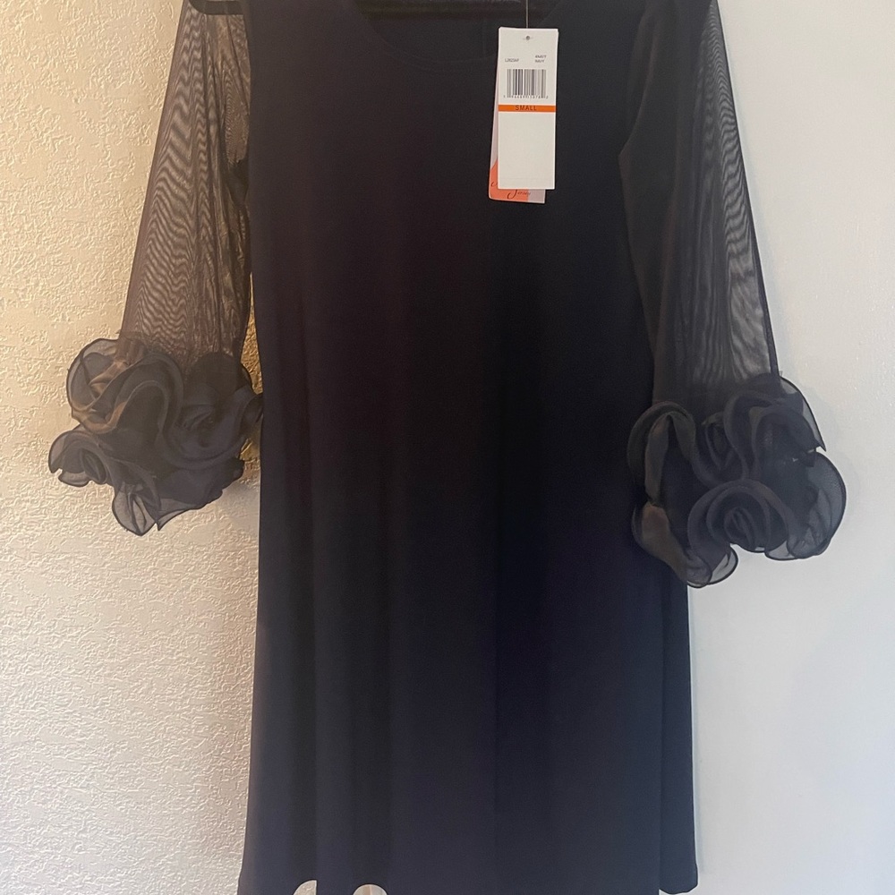 Elegant Navy Dress with Sheer Ruffle Sleeves